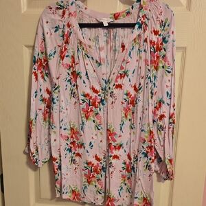 Crown & Ivy Floral Blouse - Pink and Red‎